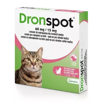 Vetoquinol DRONSPOT Desparasitante Spot-On para gatos de porte médio (2,5-5 kg) - 2 pipetas
