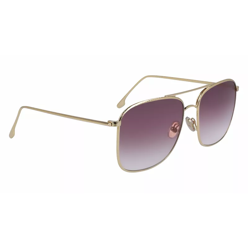 Óculos de sol de mulher Victoria Beckham VB202S-712 tamanho grande quadrados, armação de metal dourado, lentes castanhas degradê, 59 mm