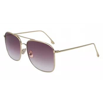 Óculos de sol de mulher Victoria Beckham VB202S-712 tamanho grande quadrados, armação de metal dourado, lentes castanhas degradê, 59 mm