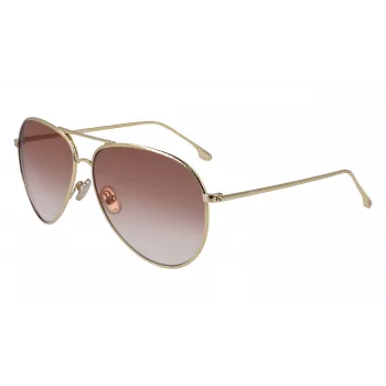 Victoria Beckham VB203S-712 Óculos de sol de mulher Armação dourada Lentes degradê castanhas 62 mm