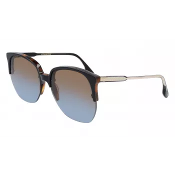 Óculos de sol de mulher Victoria Beckham VB617S-005 quadrados oversize, armação preta brilhante, lentes cinzentas, 63/15/140 mm