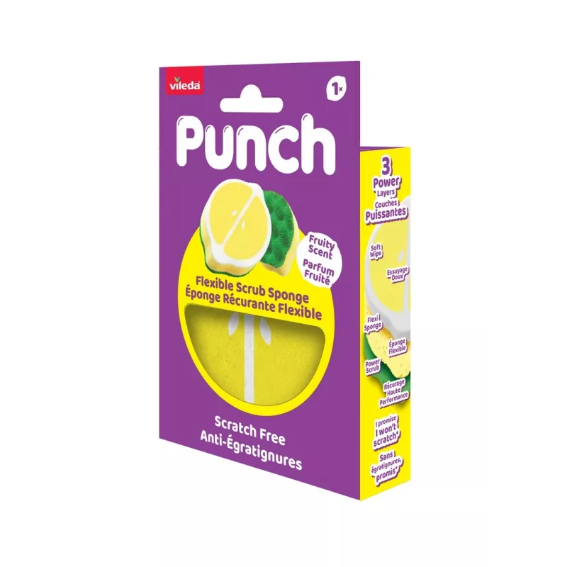Vileda Punch esponja de limpeza flexível, limão, 1 unid.