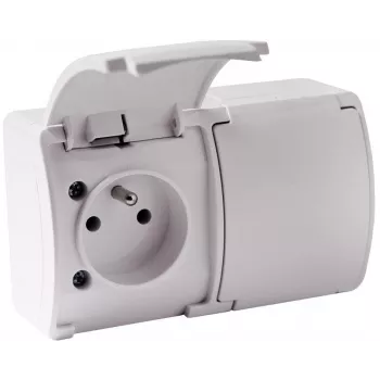 Tomada dupla VIPLAST KOALA 162-01 com contacto de proteção e tampa basculante, Type E 16A 250V, IP44 branco