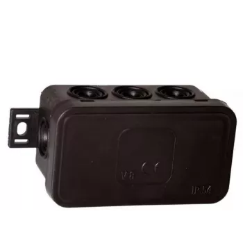 Caixa de derivação de superfície VIPLAST V8, 8 entradas, IP54, preta, 80x45x41mm
