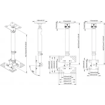 VISION Suporte de teto para ecrãs - adequado para ecrãs de 32 a 50 polegadas com VESA até 200 x 200 - distância do teto ao centro do ecrã 430 a 730 mm - ajuste de inclinação