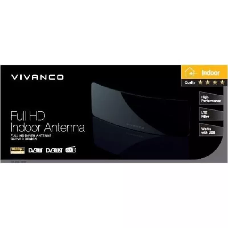 Antena interior Vivanco TVA 4045 com amplificador, DVB-T2/DAB+, filtro LTE, preto