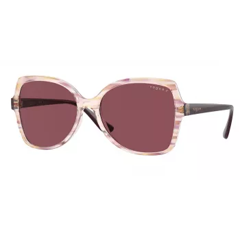 VOGUE VO5488S30625Q Óculos de sol de mulher borboleta - armação rosa transparente, lentes gradiente violeta escuro, 56 mm