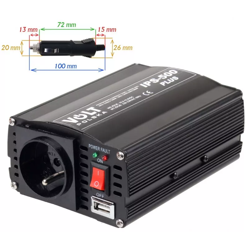 Inversor de corrente VOLT POLSKA IPS-500 PLUS 12V / 230V 350/500 W