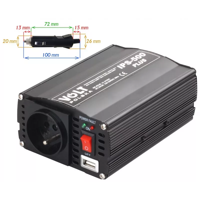 Inversor de potência VOLT POLSKA IPS-500 PLUS 24V / 230V 350/500 W