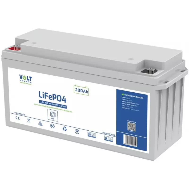 Bateria de fosfato de ferro-lítio LiFePO4 VOLT POLSKA 12,8V 200Ah 200A