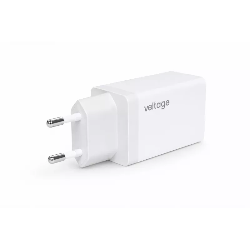 Carregador de parede Voltage GaN 67W, 2x USB-C e 1x USB-A, PD 3.0, QC 3.0, PPS, ficha EU, branco