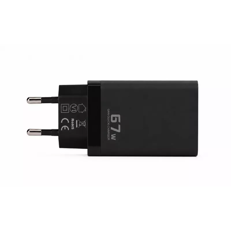 Carregador de parede Voltage GaN 67W, PD 3.0 / QC 3.0, 2x USB-C e 1x USB-A, ficha EU, preto