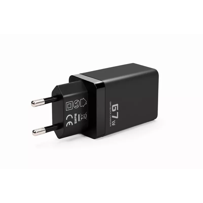 Carregador de parede Voltage GaN 67W, PD 3.0 / QC 3.0, 2x USB-C e 1x USB-A, ficha EU, preto