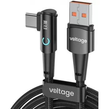 Cabo angular VOLTAGE PowerAngle 66W PD USB-A para USB-C 1m preto