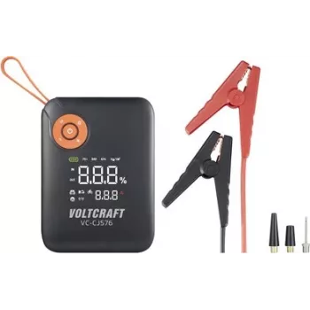 VOLTCRAFT Auxiliar de arranque VC-CJS76 VC-16024485 300 A 12 V com estação de carregamento, 2 saídas 12V, 2 USB, lanterna LED, visor LCD