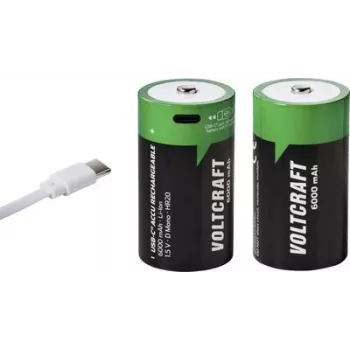 VOLTCRAFT Mono (D) Bateria de iões de lítio 6000 mAh 1,5 V, pack de 2 com função de carregamento USB-C (VC-17275580)