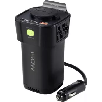 VOLTCRAFT MSW 150-12 inversor para porta-copos de automóvel 150 W onda sinusoidal modificada 12 V DC para 230 V AC com USB