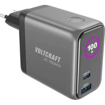 Carregador de parede USB GaN VOLTCRAFT UC-100W01 100W USB-C PD + USB-A preto VC-17776055
