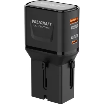 Carregador de viagem VOLTCRAFT UC-1C1A35W01 35W USB-C PD e USB-A Quick Charge, preto, com adaptadores UE/UK/US VC-17792720