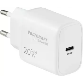 VOLTCRAFT UC-20W001 Carregador de parede USB 20 W 1x USB-C carregamento rápido, USB PD 3.0, branco, GaN (VC-17942085)