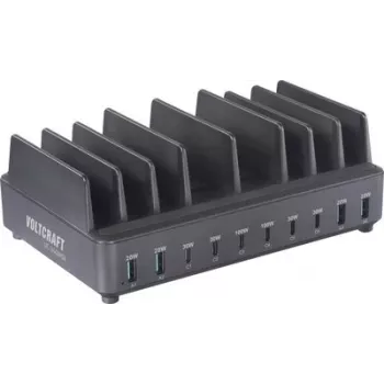 Voltcraft UC-240W01 Estação de carregamento USB 240W 10 portas com 6x USB-C PD e 4x USB-A QC, preto