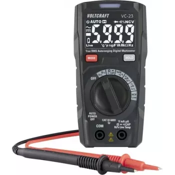 Voltcraft VC-23 Multímetro digital TRMS CAT III 600 V Auto-Ranging com capacidade, frequência, temperatura, NCV