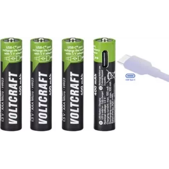 Pilhas recarregáveis VOLTCRAFT VC-AAA400USB USB-C Li-Ion AAA 400 mAh 1,5 V - pack de 4
