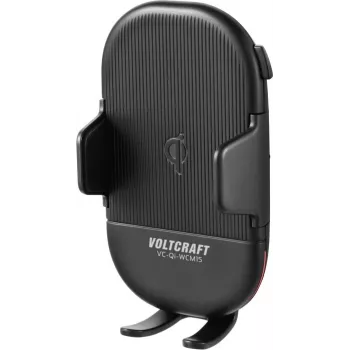 Suporte de ventilação para automóvel com carregamento sem fios Qi VOLTCRAFT VC-Qi-WCM15 para telemóvel, carregamento rápido 15W, 55-89mm, fixação automática, preto