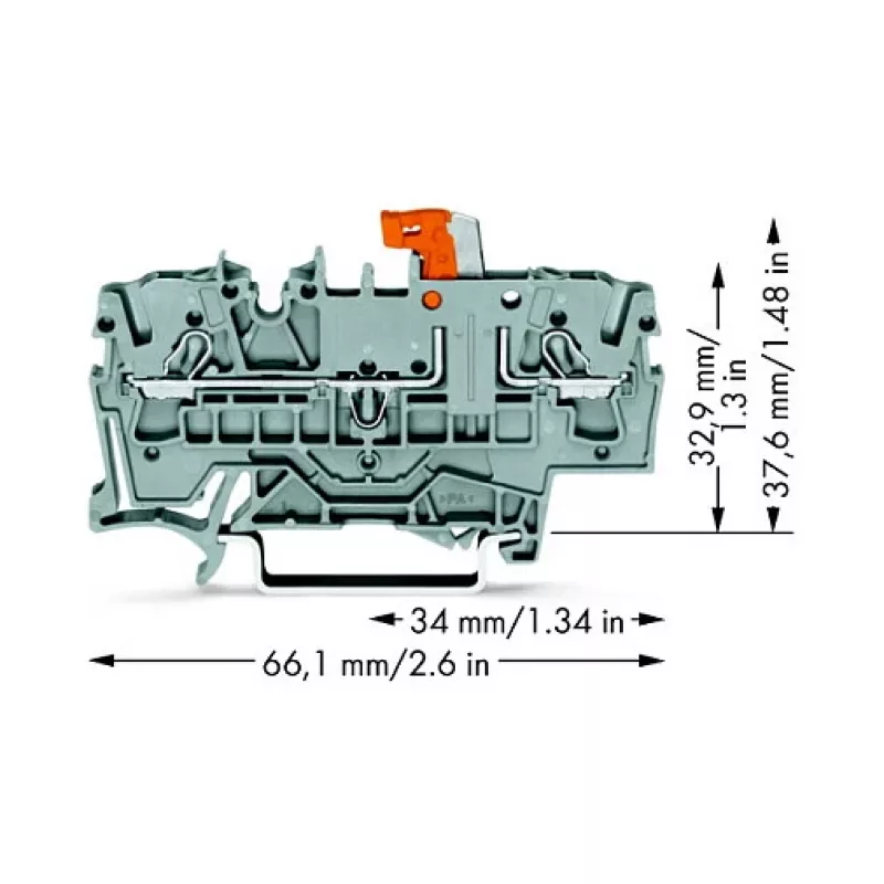 Terminal de separação e teste WAGO 2002-1671 de 2 condutores com Push-in CAGE CLAMP, cinzento