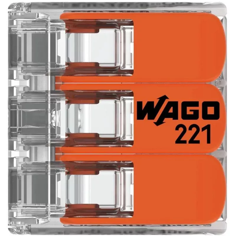 Conector de ligação WAGO 221-413 COMPACT, 3 condutores, 0,2–4 mm², transparente, pack de 50
