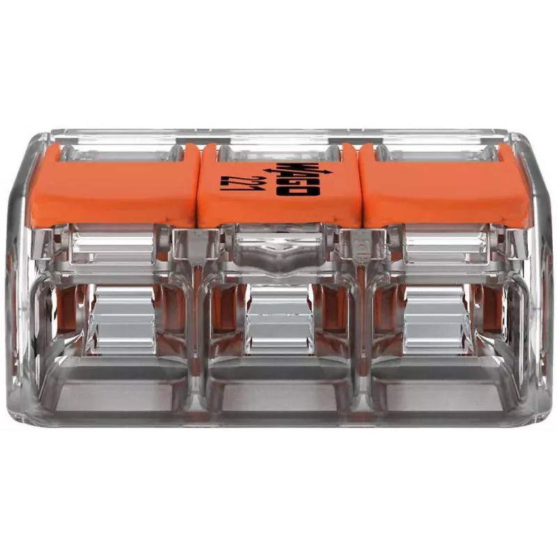 Conector de ligação WAGO 221-413 COMPACT, 3 condutores, 0,2–4 mm², transparente, pack de 50