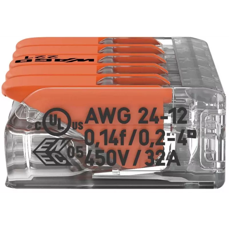 WAGO 221-415 COMPACT Conector de ligação para 5 condutores, 0,2-4 mm², pack de 25