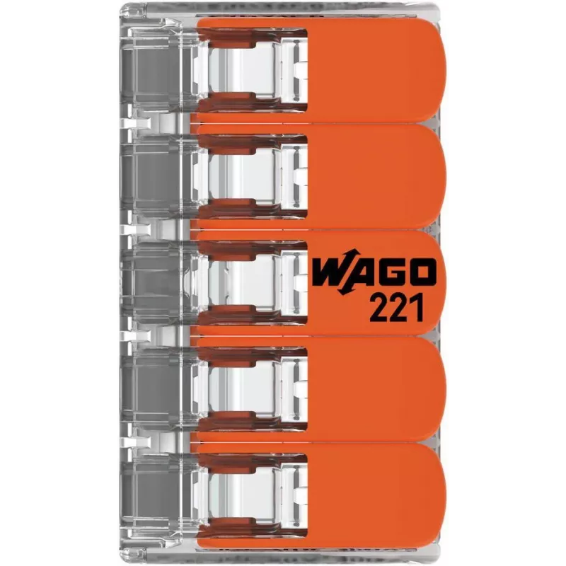 WAGO 221-415 COMPACT Conector de ligação para 5 condutores, 0,2-4 mm², pack de 25