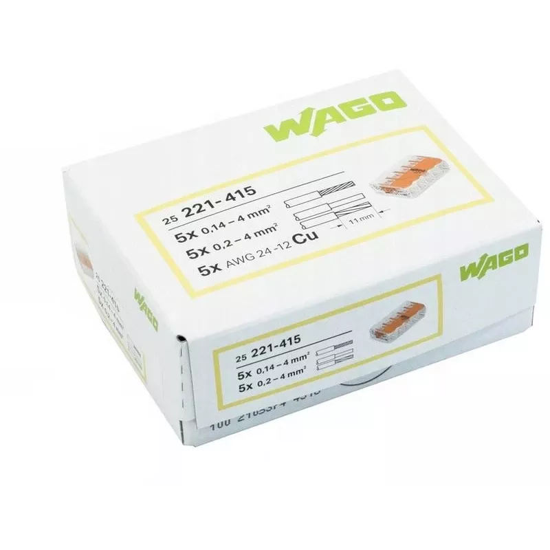 WAGO 221-415 COMPACT Conector de ligação para 5 condutores, 0,2-4 mm², pack de 25