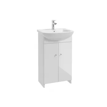 Conjunto de lavatório suspenso para casa de banho 50cm com lavatório de cerâmica, misturadora cromada e sifão, branco brilhante