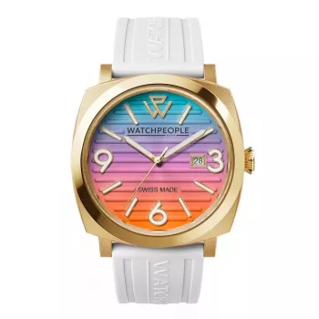 Relógio de mulher WATCHPEOPLE 700984 analógico de quartzo 45mm caixa em aço inoxidável mostrador preto bracelete em pele