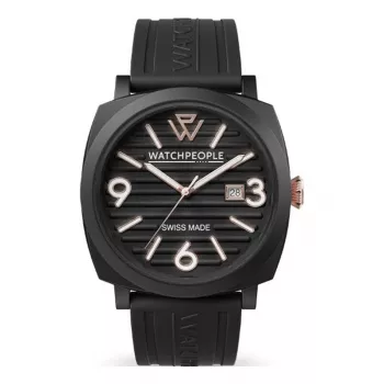 Relógio WATCHPEOPLE para mulher 700994 relógio de quartzo analógico 45mm mostrador preto bracelete de pele