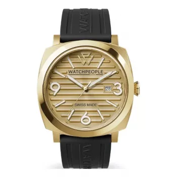 Relógio de quartzo analógico WATCHPEOPLE para mulher 700993 45mm caixa de liga prateada mostrador preto bracelete de pele sintética preta