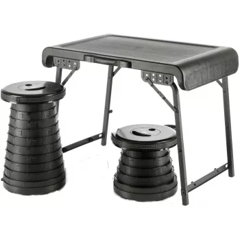 Conjunto de campismo WEDO 1 mesa e 2 bancos telescópicos NXT preto