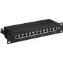 Wentronic Goobay 93796 Patch panel Cat6a blindado de 12 portas, montagem em rack 1U 19 polegadas, preto
