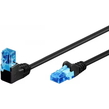 WENTRONIC Goobay Cabo de patch CAT 6A, 1x 90° angular, U/UTP, preto, 10 m - trava para cima, CCA alumínio revestido a cobre (51533)