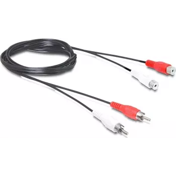Cabo de extensão RCA Wentronic Goobay, 2,5 m, 2x ficha RCA para 2x conector fêmea RCA, áudio estéreo, preto 50026