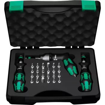 Wera 7445/46/47 conjunto de chaves de fendas dinamométricas, 27 peças (0,3-6,0 Nm) com suporte de pontas Rapidaptor, caixa têxtil 05350451001
