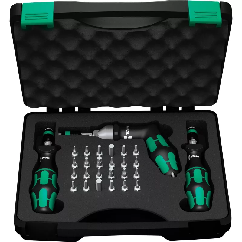 Wera 7445/46/47 conjunto de chaves de fendas dinamométricas, 27 peças (0,3-6,0 Nm) com suporte de pontas Rapidaptor, caixa têxtil 05350451001