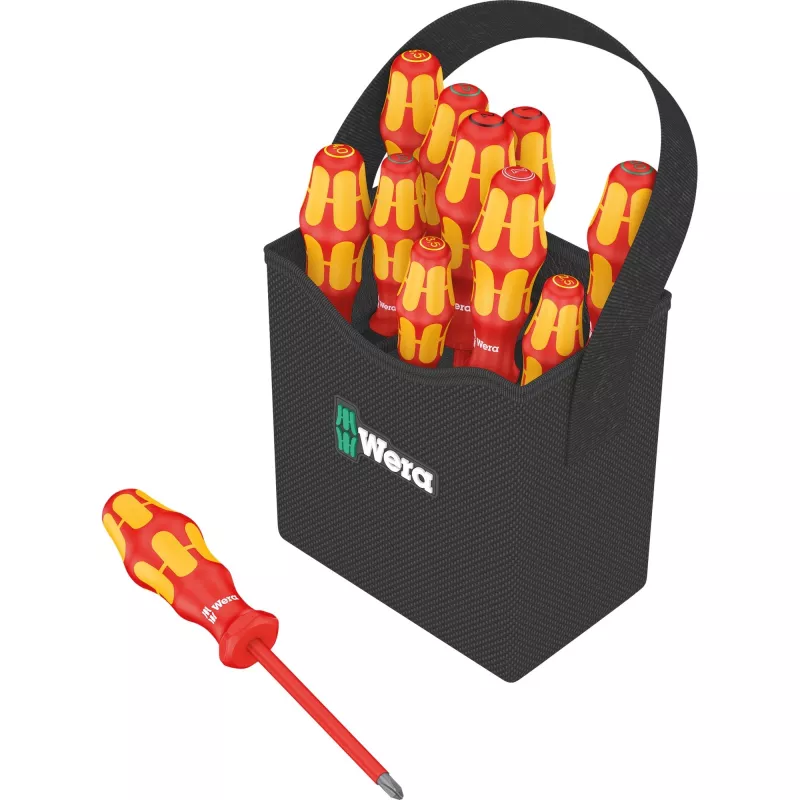 Wera Kraftform 2go 100 conjunto de bits para chave de fendas, 11 peças, Phillips, Pozidriv, Torx, bits de 25 mm, com suporte de bits Rapidaptor e bolsa têxtil 05004310001