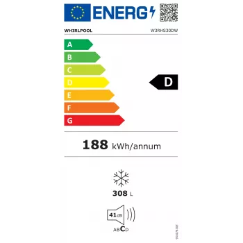 Arca congeladora Whirlpool W3RHS30DW 308L, classe energética D, branco, independente com ecrã LED