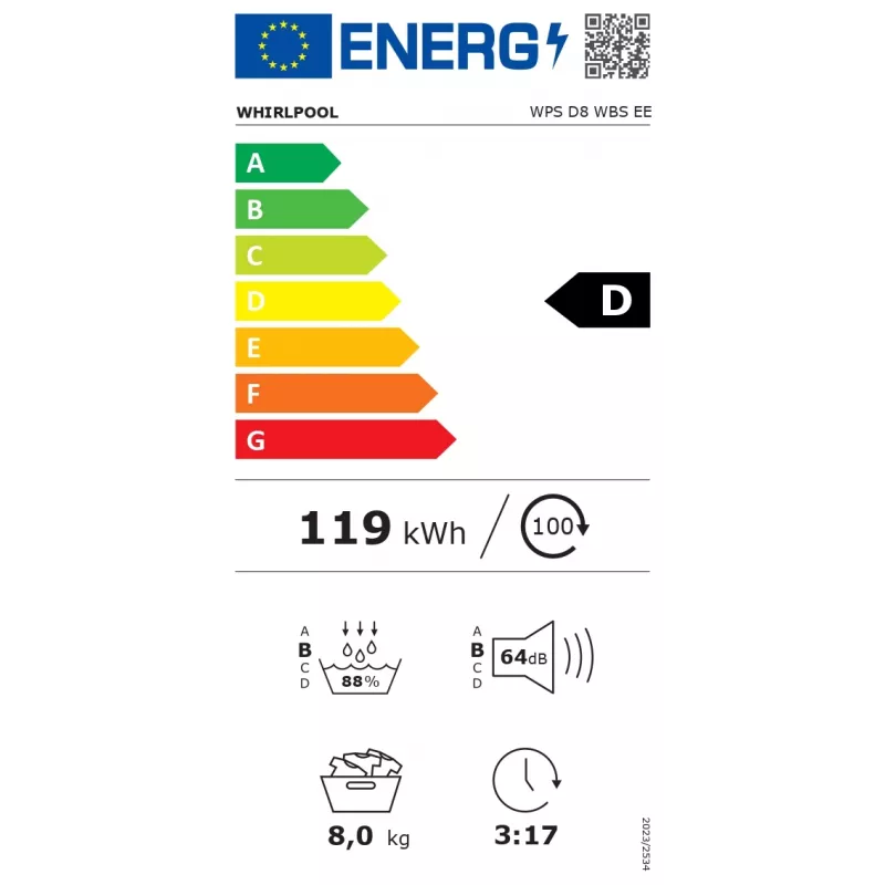 Máquina de secar por bomba de calor Whirlpool WPS D8 WBS EE 8 kg de carga frontal Branco