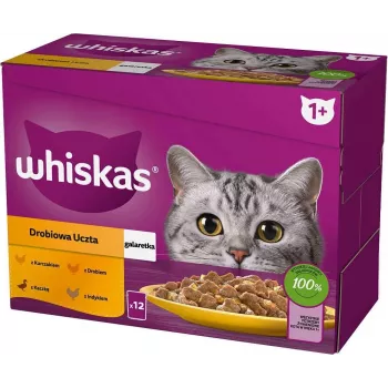 WHISKAS Saqueta em geleia aves, pato, peru, frango - Alimento húmido para gatos - 12x85 g