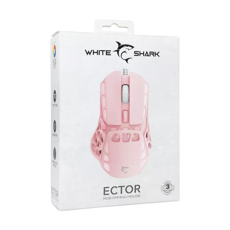 Rato gaming com fio White Shark ECTOR-P GM-5016, 6400 DPI, rosa