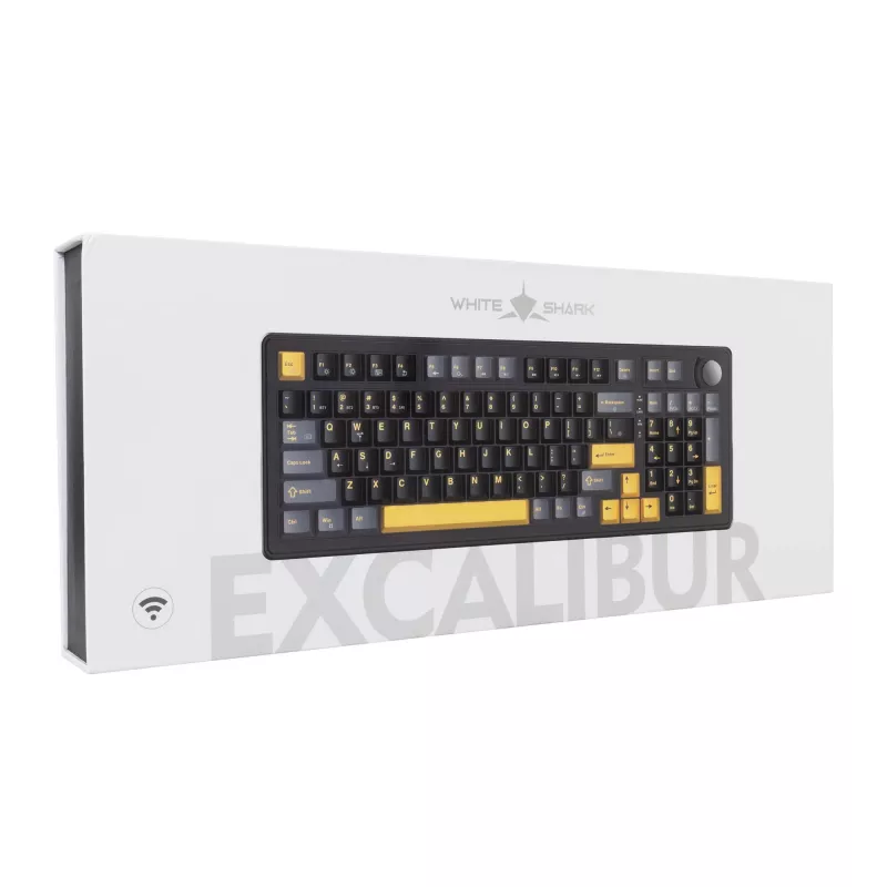 Teclado gaming mecânico White Shark EXCALIBUR-B TKL, KTT Wine Red Linear Hot-Swap, RGB por tecla, preto